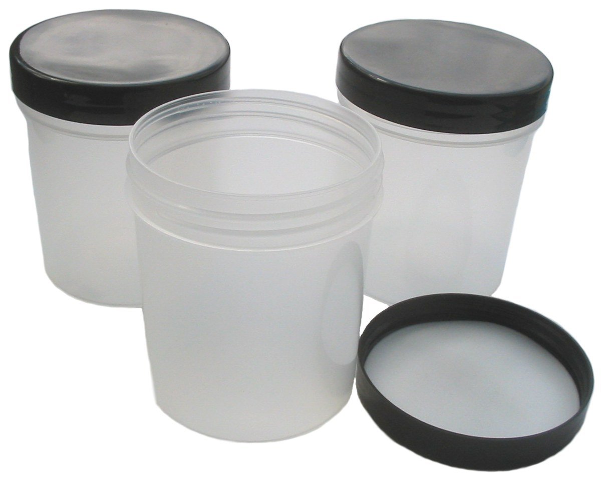250ml Empty Plastic Cosmetic Jar x 50 TRANSLUCENT with BLACK Lid (Storage Pots/Containers)