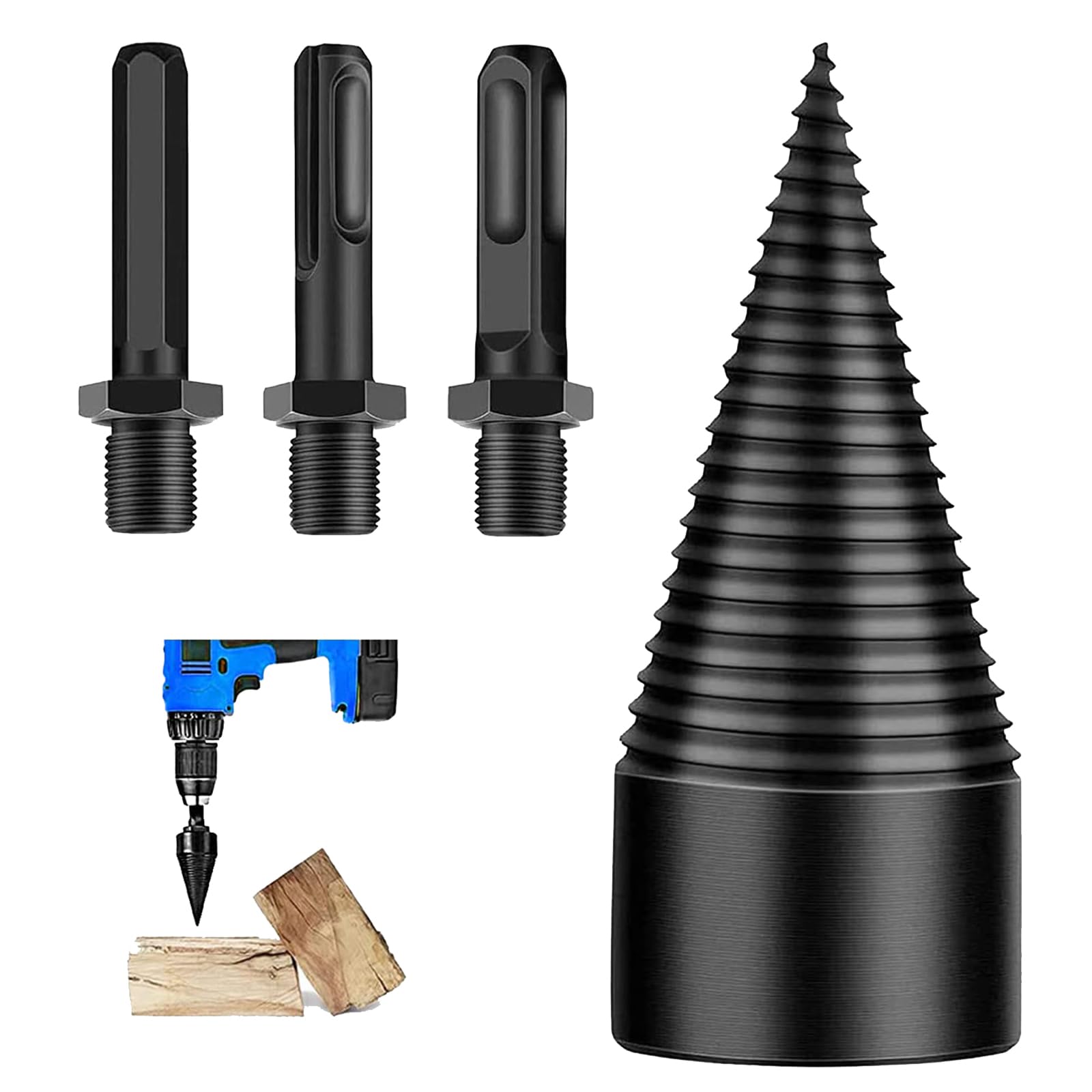 Cono de Madera para Cortar Madera, 42 mm Juegos de Brocas, Conos para Troncos, con 3 asas de Taladro, Adecuadas para Divisores de Madera, Divisores de T