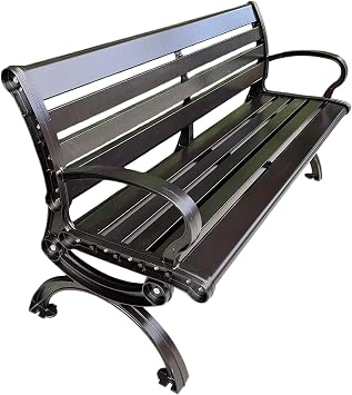 Aluminum Outdoor Bench - Weatherproof 3 Person Garden Bench - 59in Metal Patio Bench for Front Porch, Park, Backyard & Lawn, Wood Grain BrownBlack