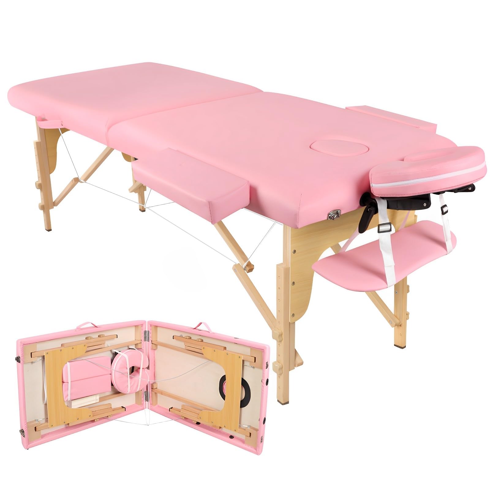 Camilla de Masaje Plegable Estetica: Mesa de Masaje Madera de 2 Zonas - Cama de Masajes Portatil para Fisioterapia Tatuaje y SPA