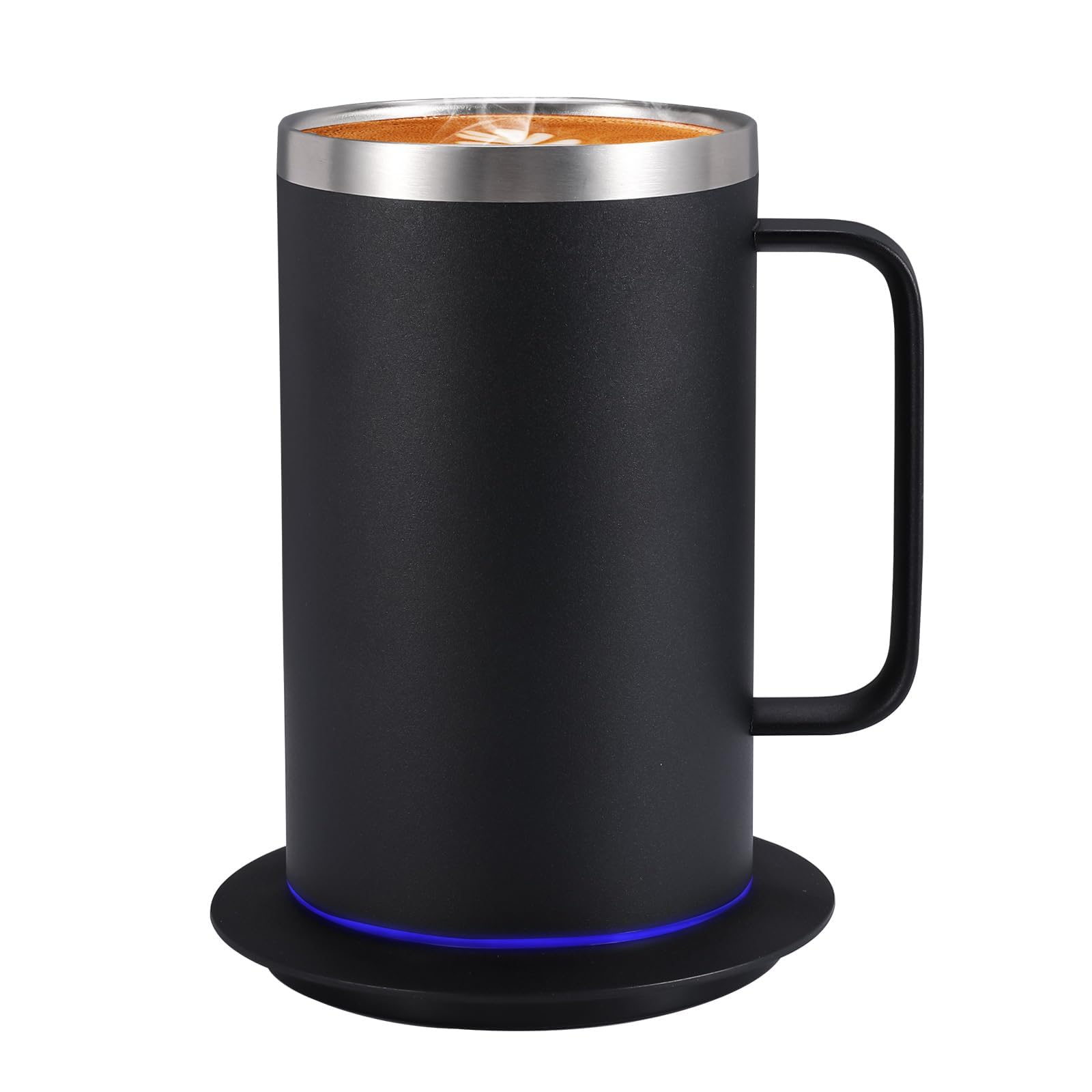 Zhenglu USB Self Heating Coffee Mug, Large Heated Mug & Coffee Warmer Set, 131°F Temperature Control Cup with Lid for Desk Home Office (Black-17oz)
