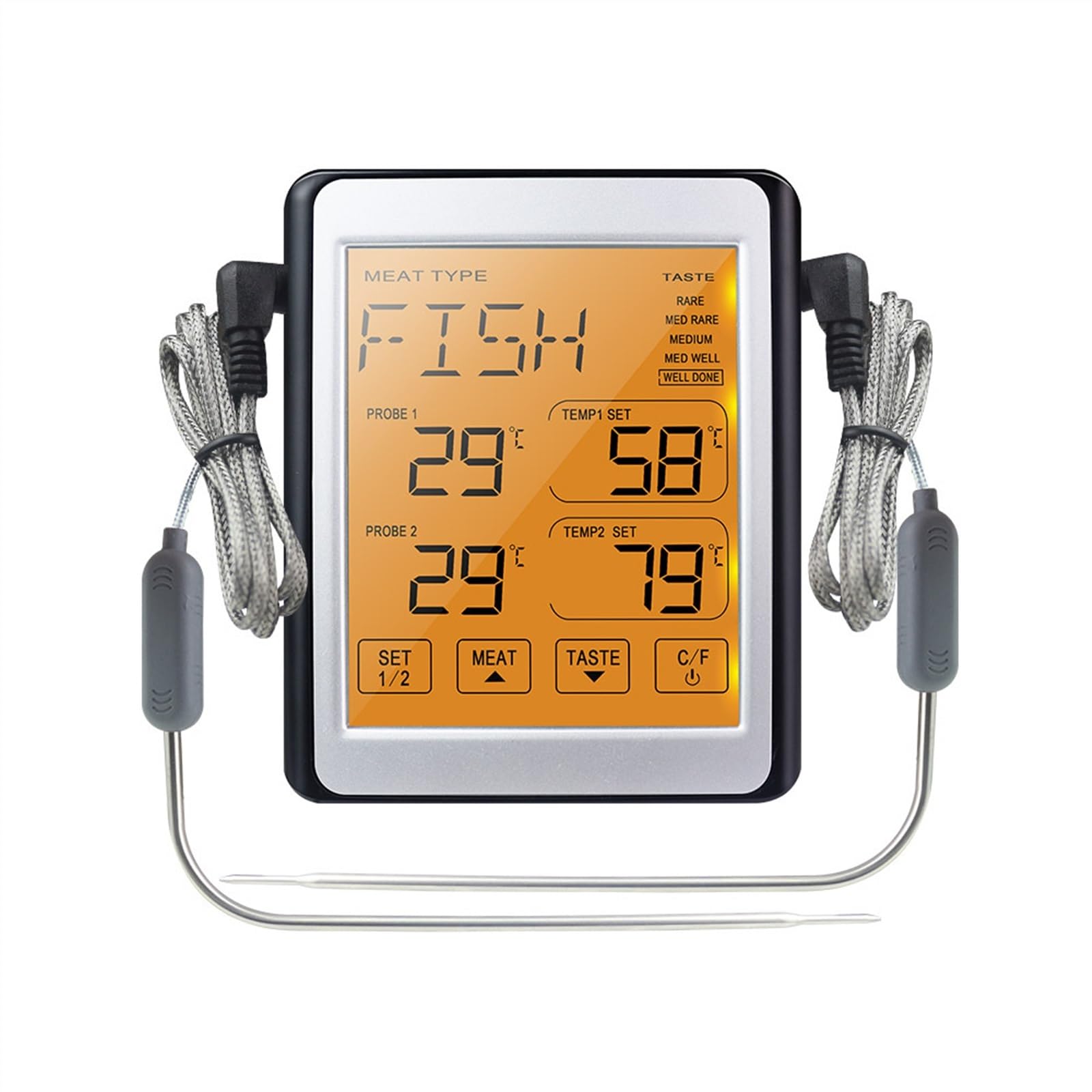 MMUNNA Sondas dobles, termómetro for horno, cocina, barbacoa, probador de temperatura de carne, Monitor for hornear azúcar, termómetros electrónicos digitales for alimentos (Color : A)