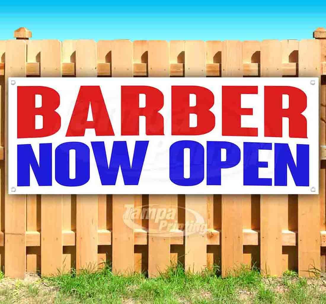 Barber Now Open Banner 13 oz | Non-Fabric | Heavy-Duty Vinyl Single-Sided With Metal Grommets