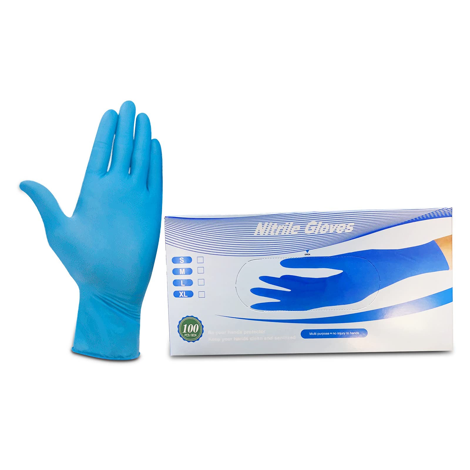 Blue Nitrile Exam Disposable, Multiple-size choices, Powder-Free, Excellent dexterity and tactile sensitivity, 100 Nitrile Gloves Box (Blue)