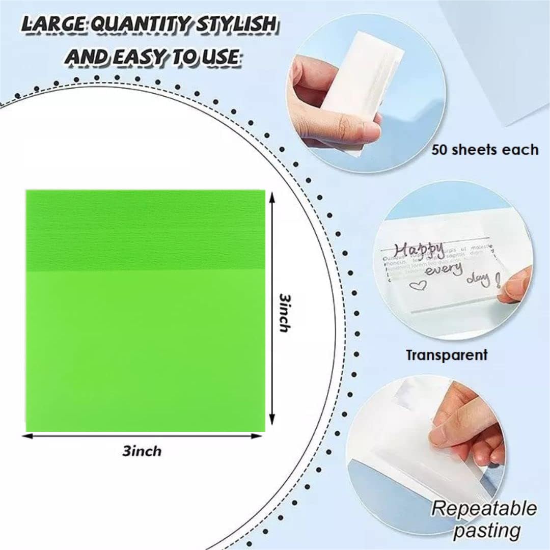 OFIXO Transparente (400 Stück, grün, 7,6 x 7,6 cm) selbstklebende Haftnotizen, OFIXO klar, durchsichtiger Post für Planer, Büro, Schule, Universität, Lehrer, Studentenbedarf