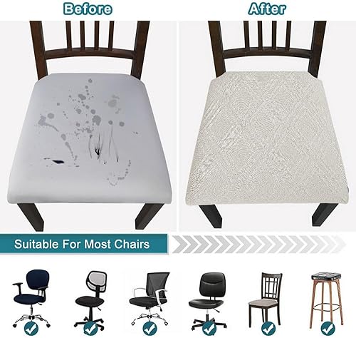 Miniatura 5 de SearchI Juego de 4 fundas de asiento impermeables para sillas de comedor, fundas de asiento elásticas de jacquard para sillas de cocina, extraíbles