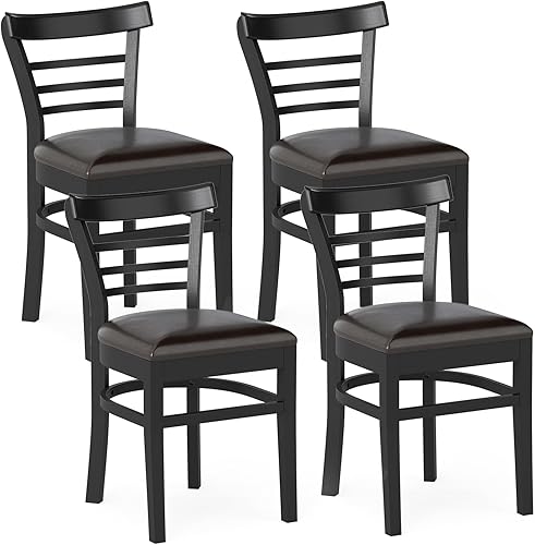 Giantex Juego de 4 sillas de comedor de madera, sillas de cocina tapizadas de piel sintética con patas de madera de goma, asiento acolchado,