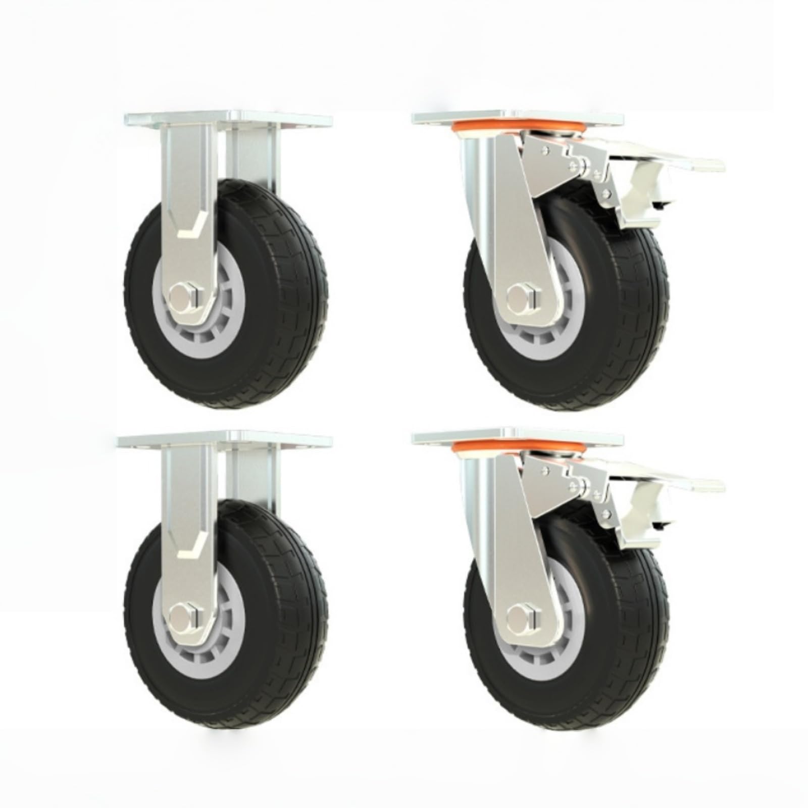 TAIMIKO 4 x Schwerlastrollen, 150 mm, 15,2 cm, rutschfeste Gummi-Industrierollen, Tragkraft 1000 kg, 360° Transportrollen für Möbel, 2 Lenkrollen mit Bremse + 2 mit festen