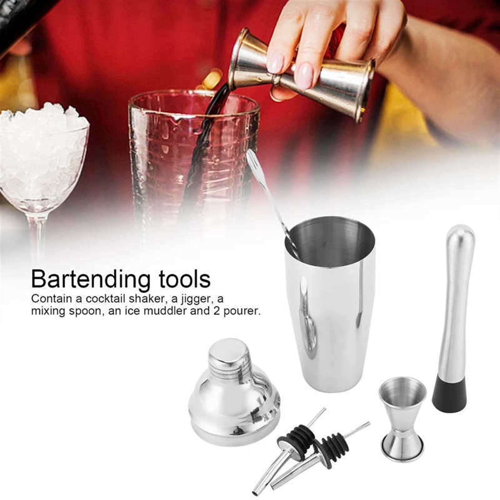 Liudan Coctelera para Cócteles Sistema de cóctel de 6 Piezas 750ml Barra de Acero Inoxidable Bartendle Herramienta Profesional Bartender Kit de Bebida Agitador Accesorios de Fiesta Juego de cóctel