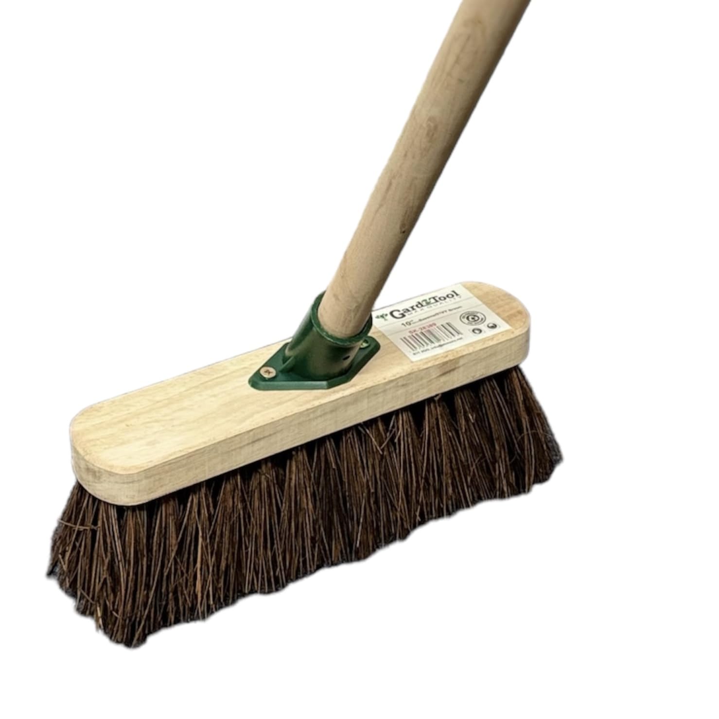 10” Broom Indoor with Wooden Handle Natural Coco Bristles Sweeping Brush with Durable Support Bracket Cleaning Any Surface Wooden Decking and Paving Slabs Floor (1, [Stiff Natural Bassine Bristles])
