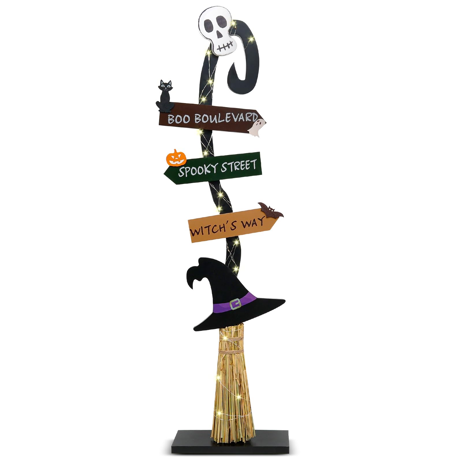 Decorazioni di Halloween | Scopa da strega in legno illuminato | Spooky Light Up Halloween Decor Witch Portico Cartello in piedi per interni ed esterni