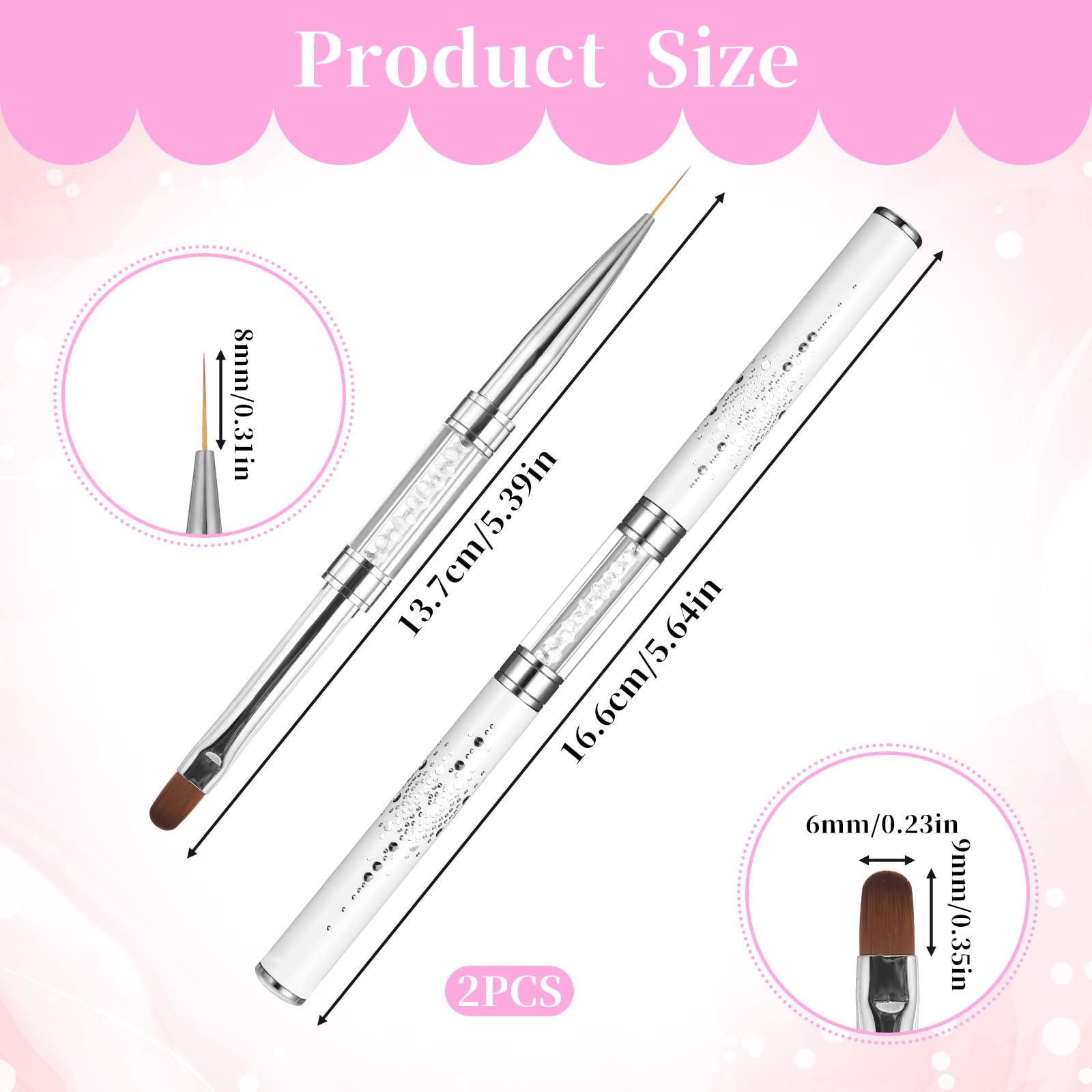 cobee 2 pennelli a doppia punta francese in gel duro, pennello gel costruttore unghie, pennello liner per design professionale nail art