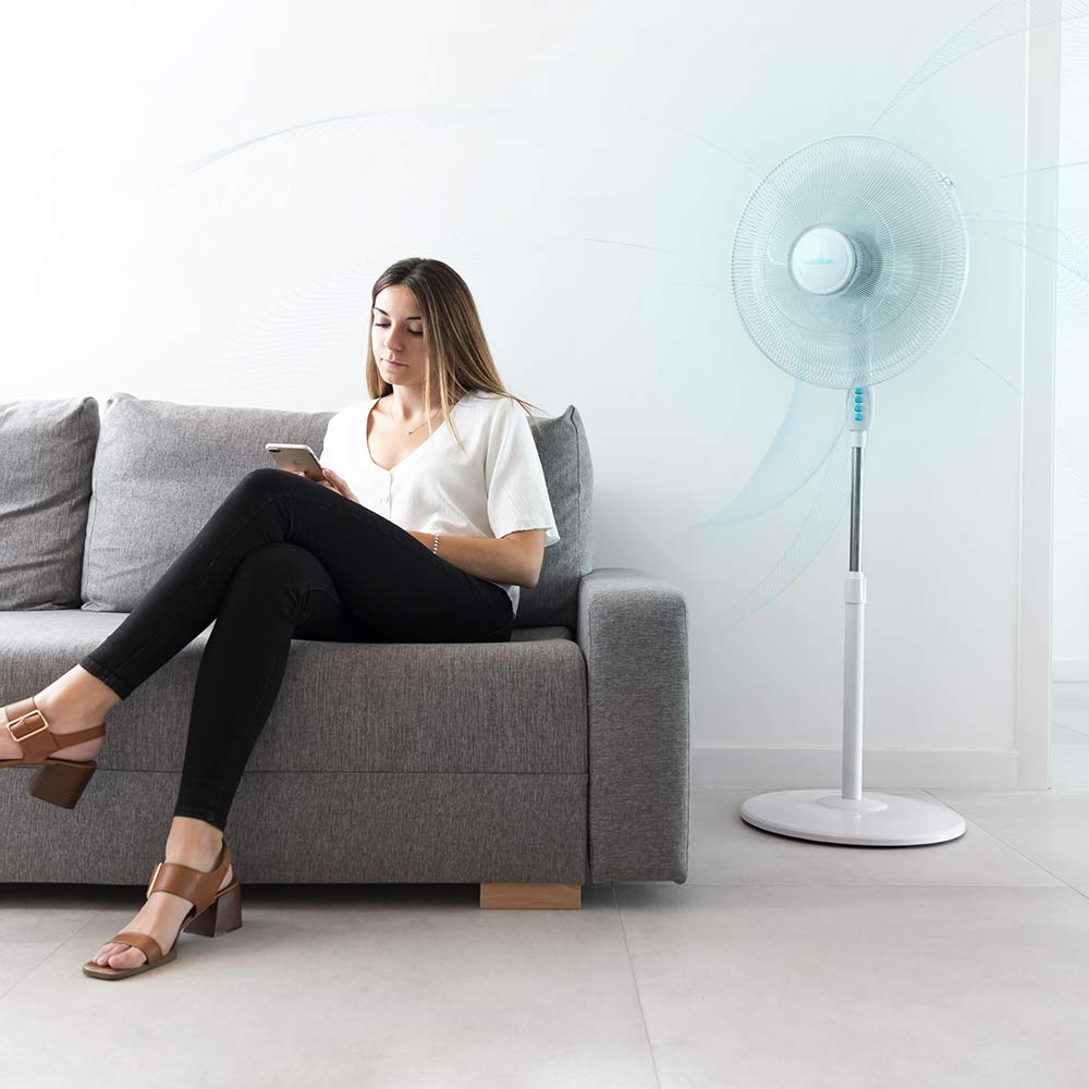 Cecotec Ventilatori a piantana Energy Silence 600 Max Flow, 18 Pollici (45 cm), 6 Lame, Potenza 70 W, Motore in Rame, 3 velocità, Oscillazione 75 °, Altezza Regolabile, Bianco