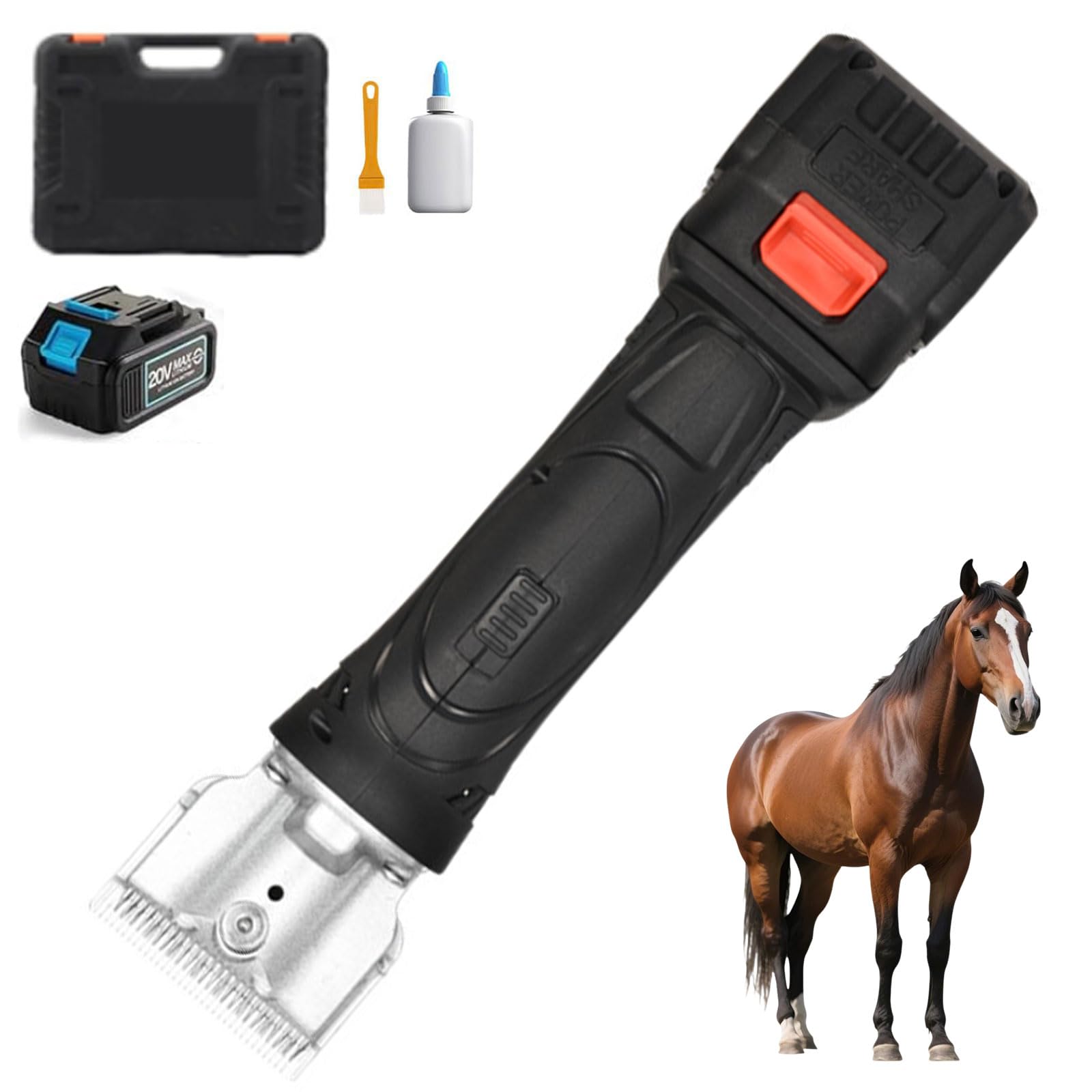 Cortapelos Para Caballos Inalámbricos, Cizalla Equina Profesional con Batería, Ajustable de 6 Velocidades, Kit de Cortapelos Para Caballos Profesionales Para Recorte Equino Eficient black one battery