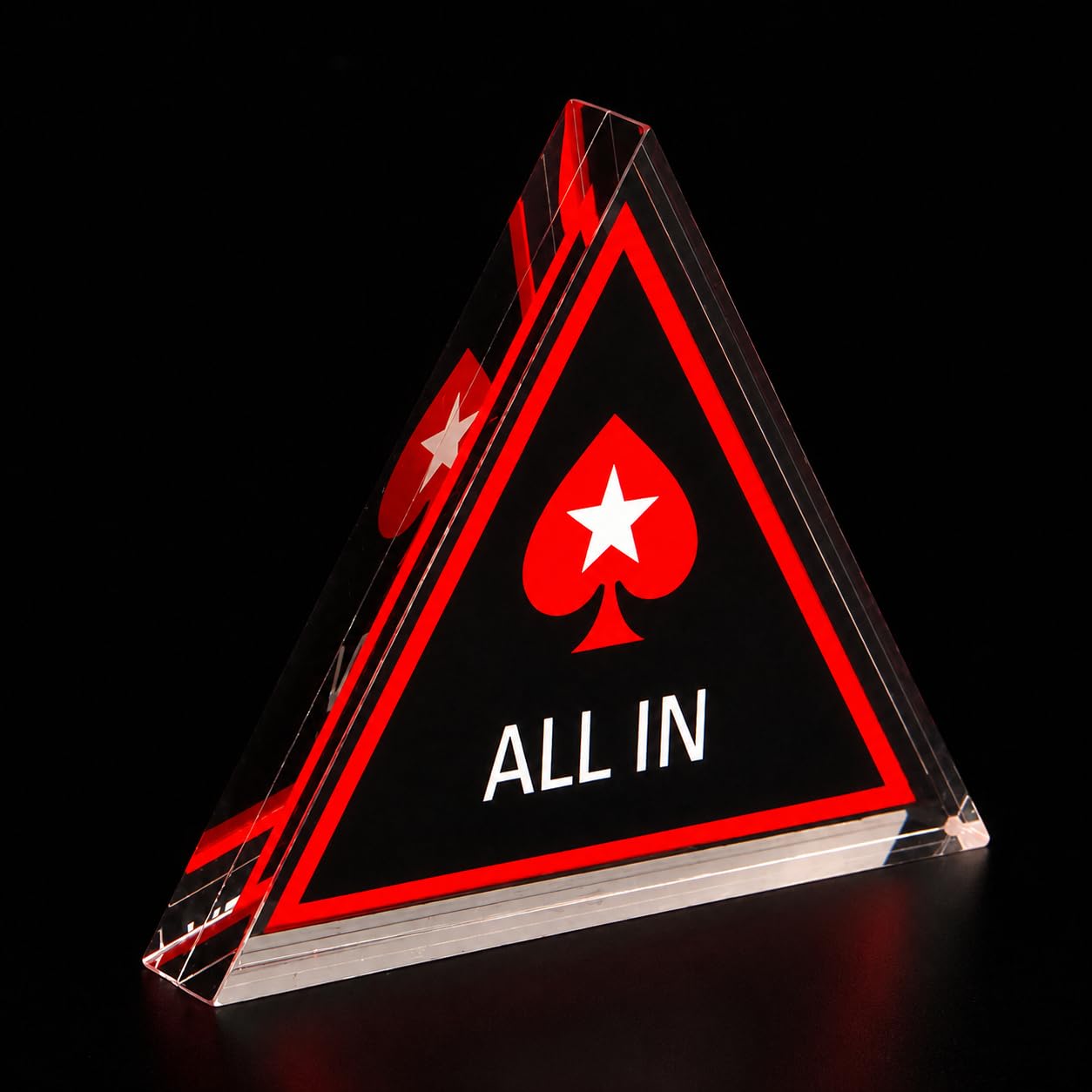 All in Poker Button Dealer triángulo All in botón Poker Negro y Rojo Hecho de Cristal Vidrio acrílico Stars Pica roja