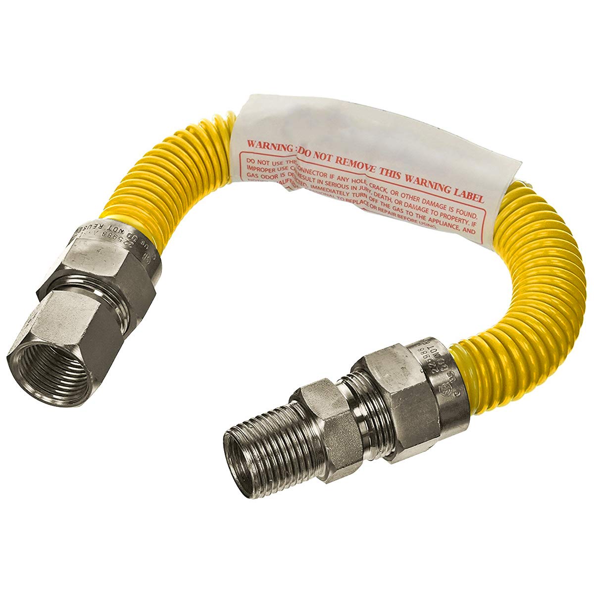 Flextron FTGCYC1212C 12" Flexible Yellow Epoxy Coated Gas Line Connector with 5/8" Outer