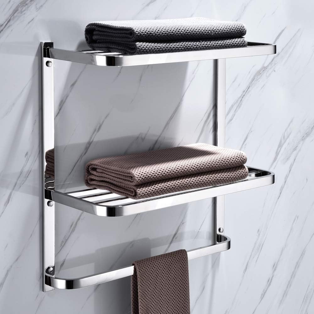 Porte-serviettes de salle de bain de 50,8 cm, étagère flottante à 2 niveaux pour la maison, les toilettes et l'hôtel, matériel de montage inclus, chrome poli
