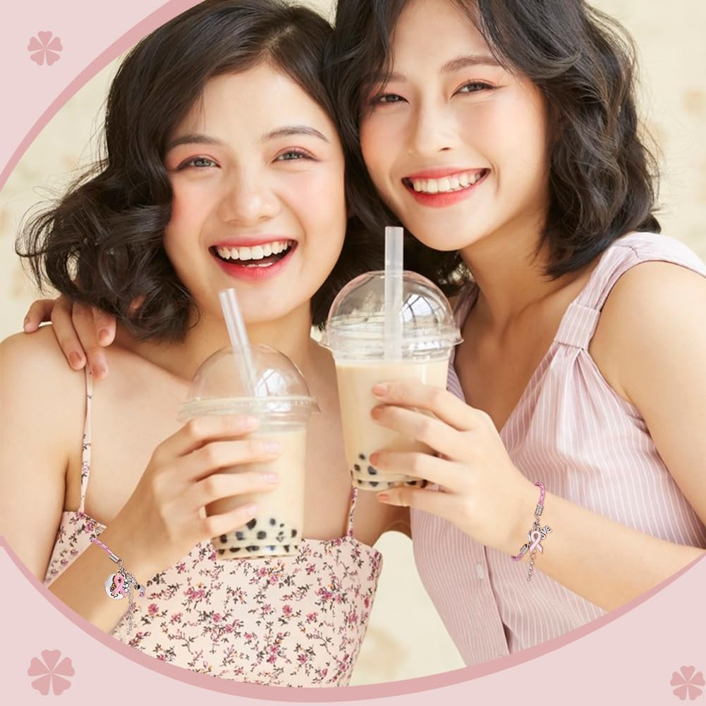 PH PandaHall 24pcs 4 Styles Breast Cancer Awareness Bracelets, PU Leather Braided Cord Bracelet Pink Ribbon Care Gifts for Inspirational Bracelet Women Sister Cancer Fighter Survivor Jewelry - Image 5