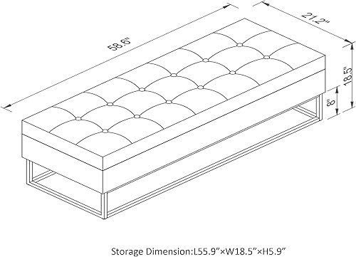 Miniatura 2 de Ball & Cast Moderno banco tapizado para entrada, otomano con marco de metal, 48 pulgadas, color gris