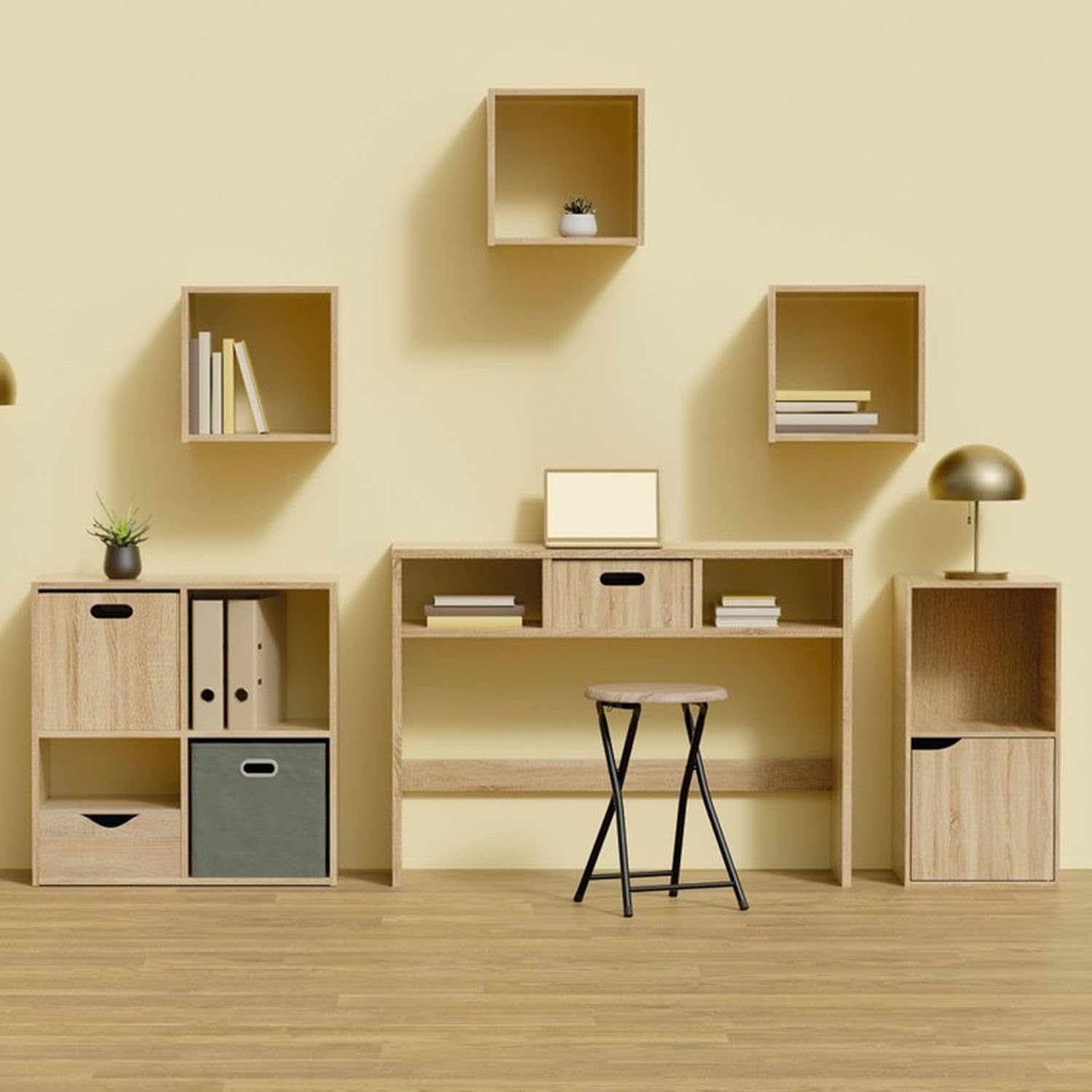Toilinux.com Lot de 6 Cubes de Rangement 31 x 31 x 31 cm Mix n' Modul – Boîtes Effet Chêne Naturel en Bois MDF – Compatibles Meubles et Étagères à Cases – Design Scandinave