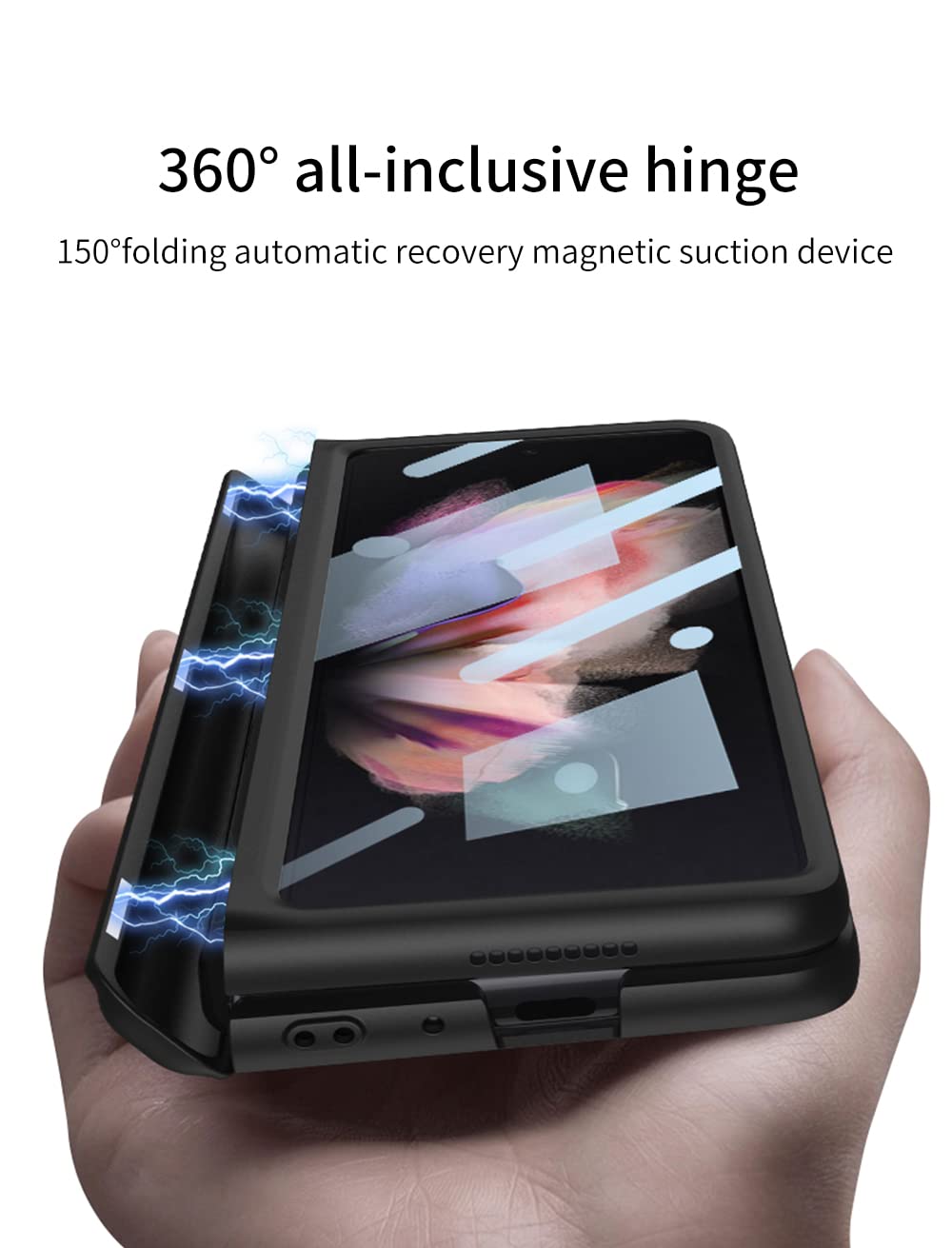 Funda para Samsung Galaxy Z Fold 3 5g Protectora de Pantalla Completa de 360 Grados Integrada Carcasa con Soporte y Titular de la Pluma Protección De Bisagra Case - Negro