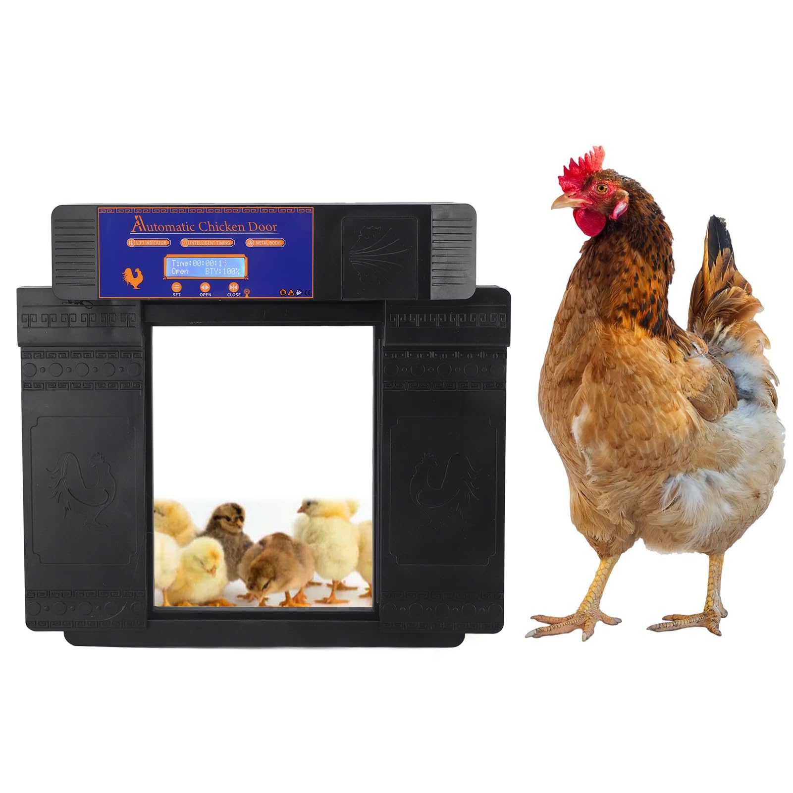 Porta Automatica per Pollaio, Robusta, Facile da Programmare, Comoda, Alimentata a Batteria, Porta a Doppia Apertura, Antiruggine, Durevole con Schermo LED HD per Esterni (BLACK)