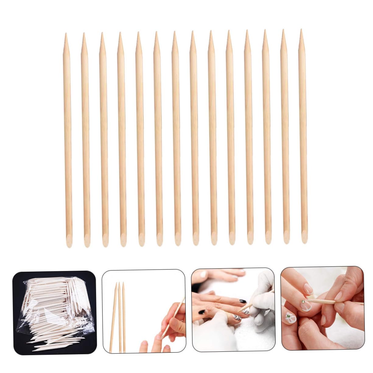 IWOWHERO Multi-functional Nail Sticks Set 100pcs Wooden Cuticle Sticks for Easy Manicure Nail Care