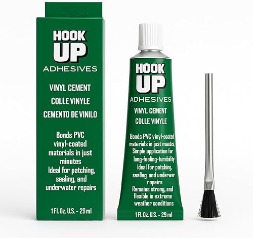 HOOK UP Vinyl Cement – Waterproof Pool Liner Repair Glue for Vinyl & PVC, Fast-Drying Flexible Contact Cement for Inflatables, Air Mattresses, Boats, Tarps, Hot Tubs & Pool Patch Repairs (1 oz)