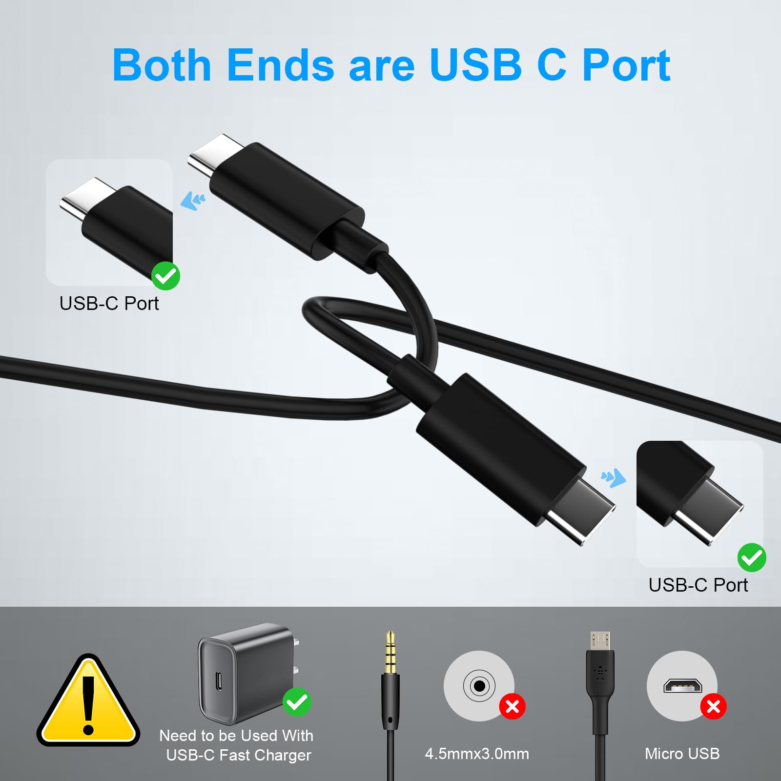 Cable de carga USB C a USB C de 65 W tipo C, cable de carga para laptop HP Spectre Envy/DELL/Chromebook/Thinkpad Yoga/Asus/Acer, para Samsung/MacBook Pro Mini portátil, cable de alimentación de