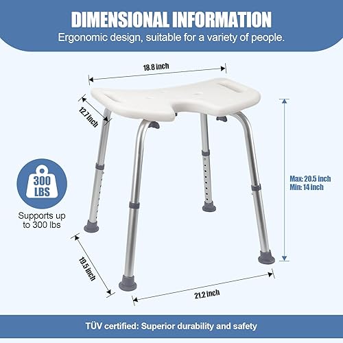 Miniatura 12 de Silla de ducha, banco de ducha antideslizante ajustable con patas de succión, asiento de ducha para ducha interior o bañera, taburete de baño médico