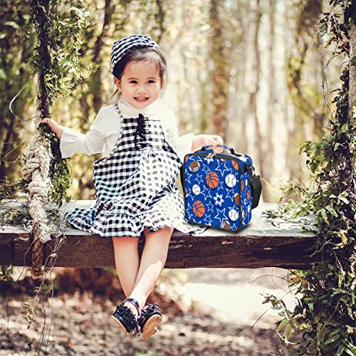 Kids Lunch Box Basketball Football Insulated Lunch Bag Tote For Girls Boys,Soccer Star Baseball Cooler Freezable Meal Prep Bag With Shoulder Strap Waterproof Lunch Container For School Office Picnic #TOP5