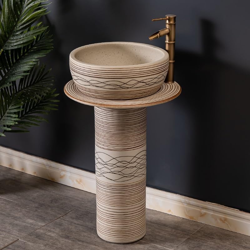 Bathroom Countertop Vessel Sink Household Column Sink Washbasin Ceramic Floor-standing Pedestal Sink Vanity