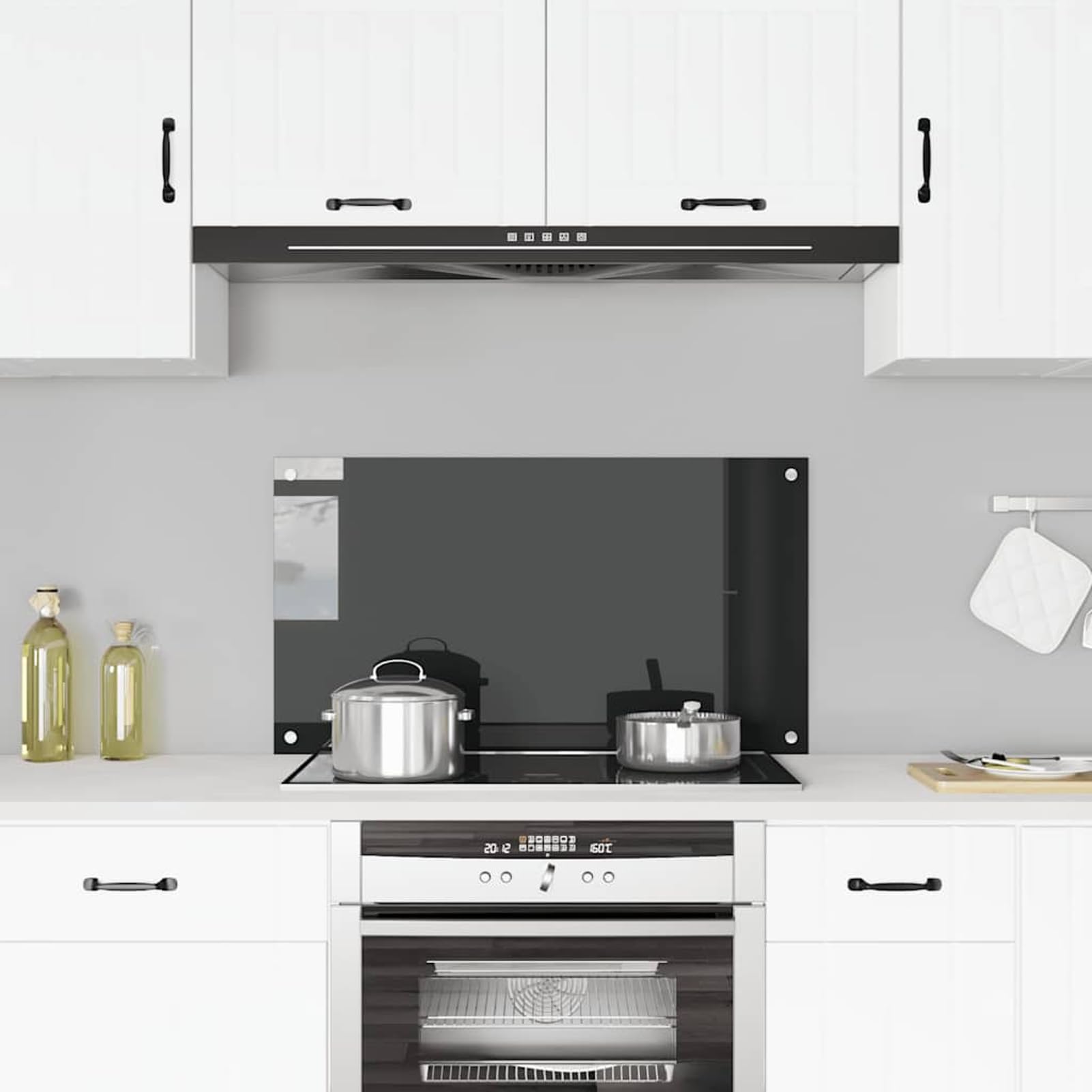 Homgoday Protector contra salpicaduras de cocina negro 90x50 cm vidrio templado