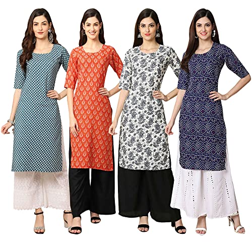Image of Pinkmint Women's Crepe Digital Print Straight Kurta [Pack of 4] (CCV-334-338-339-335)