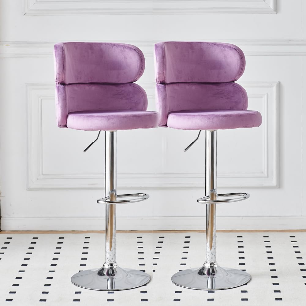 Rainbow Tree Velvet Bar Stools Set of 2 with High & Round Back