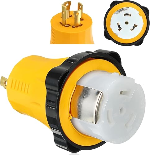Kanayu NEMA L14-30P a SS2-50R RV Adaptador de generador de energía marina, generador de bloqueo de 4 clavijas 30A L14-30P macho a 50A Marine Shore