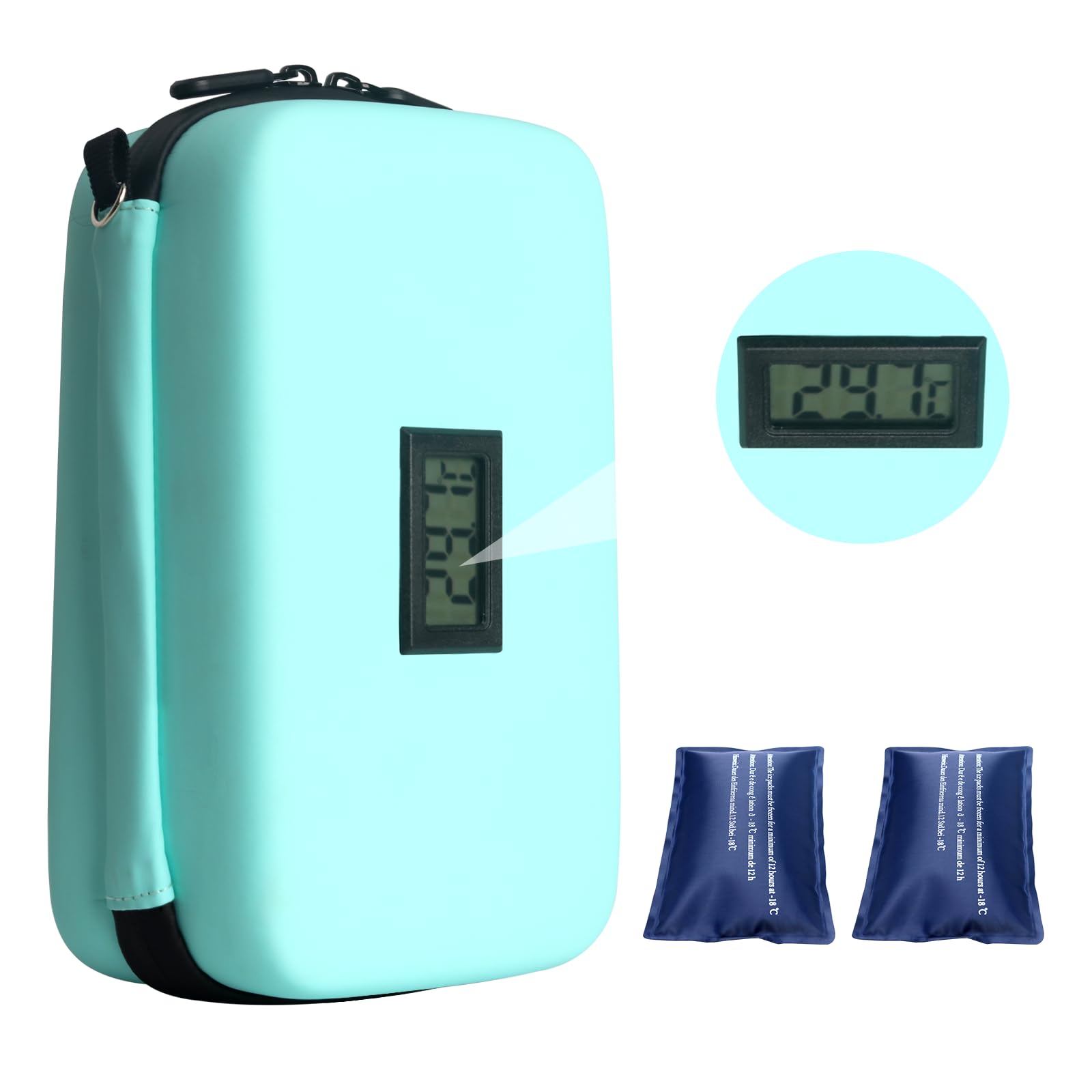 Insulin Cooler Travel Case, TSA Approved Medication Diabetic Cooler Organizer Bag with Thermometer Temperature Display 2 Ice Packs, Green