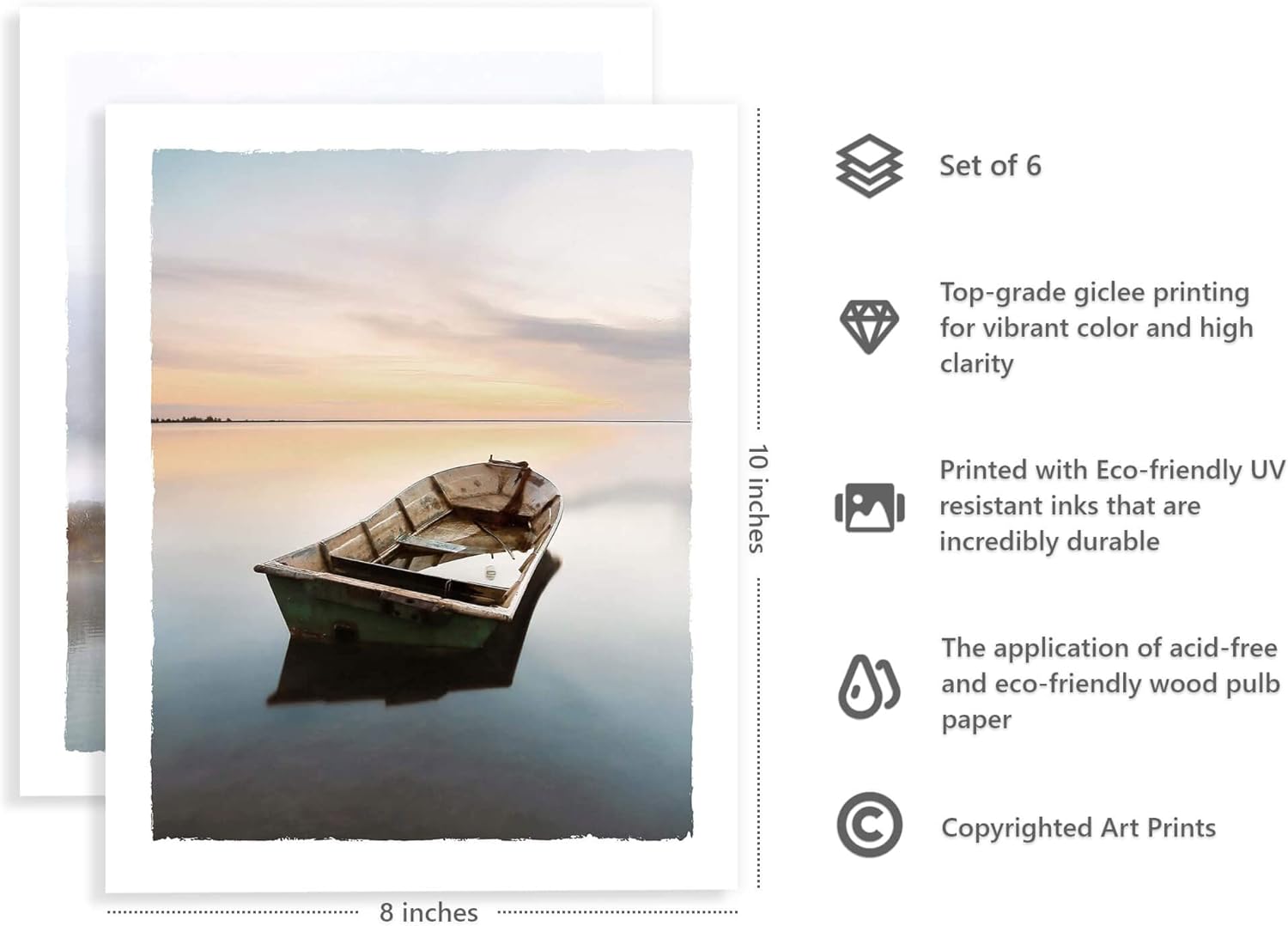 Bedroom Lake Wall Art Decor: Modern Living Room Framed Nature Landscape Picture 6 Piece Mountain Forest Scene Print Vertical Boat Pier Sunrise Scenery Painting Artwork for Home Office