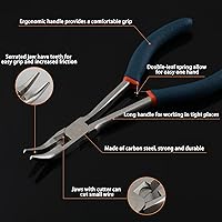 Vista 2 de SPEEDWOX Alicates de punta doblada de largo alcance con mandíbulas dentadas, alicates de punta larga en ángulo, alicates angulares con cortador