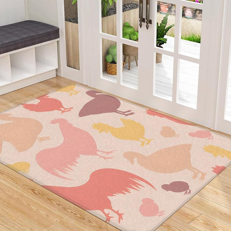 Miniatura 1 de Hen Farmhouse Area Rug 3x5, Small Entryway Rug Indoor Door Mat, Non Slip Low Pile Washable Rugs, Cockerel Rustic Patterned Floor Throw Carpet for