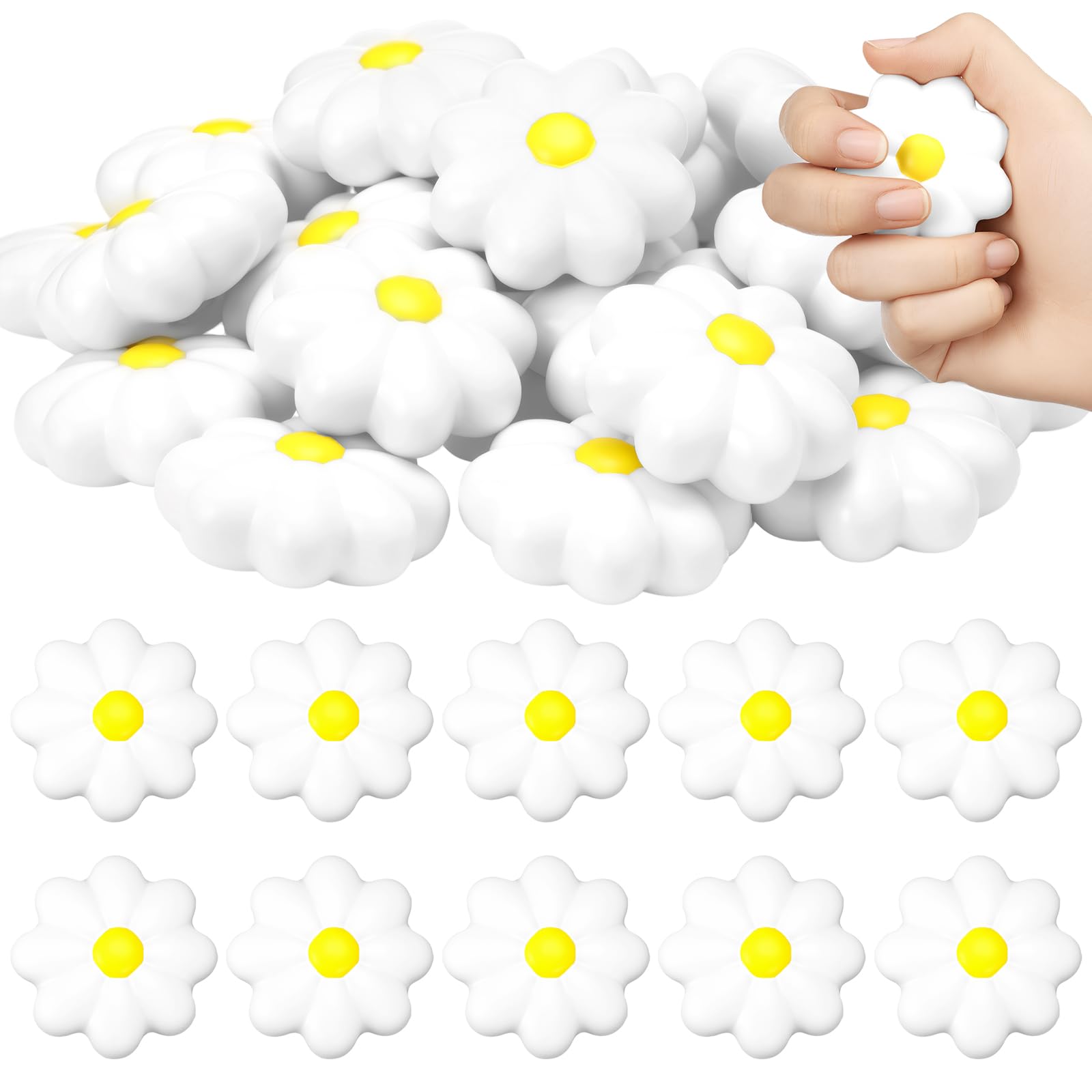 Soulchen 24 Pcs Daisy Stress Balls Bulk for Adults Kids, 2.17'', White