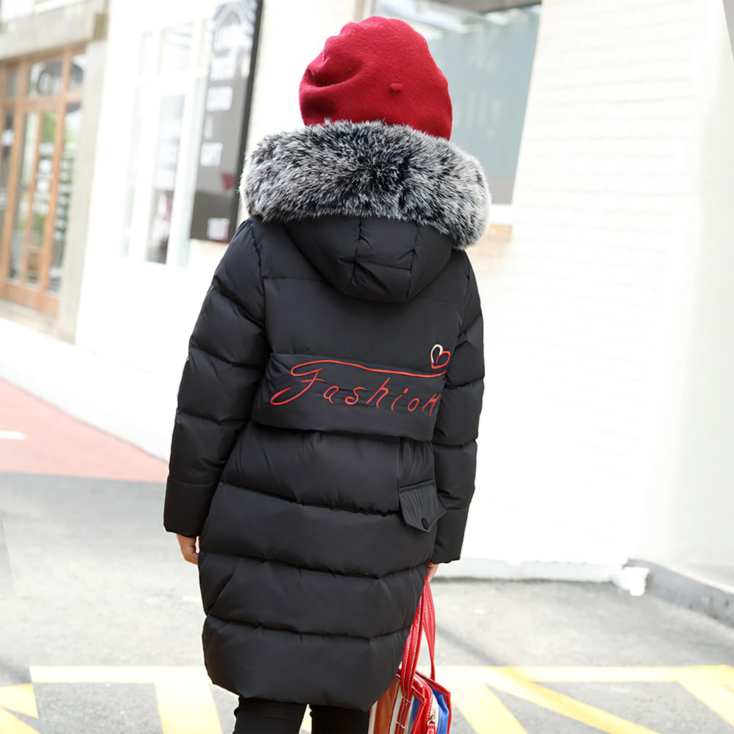 Fille Manteau d'Hiver Chaud Veste Enfant Doudoune mi Long Coupe Vent Parka mit Capuche Fourrure