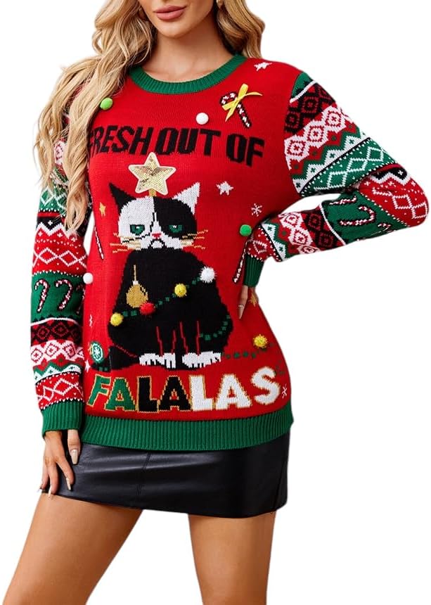 LUBOT Ugly Christmas Sweaters for Women Cute Funny Tacky Holiday Parties Knitted Xmas Sweater