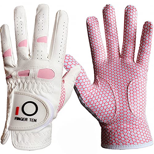 LOVMEAD Golfhandschuhe Damen Leder Linke Rechte Hand Paar, Extra Allwetter Griff 3D Performance Golf Handschuh Sommer Links Rechts rutschfest Weicher Komfort S M L XL(rutschfeste 1Paar, M) Cover