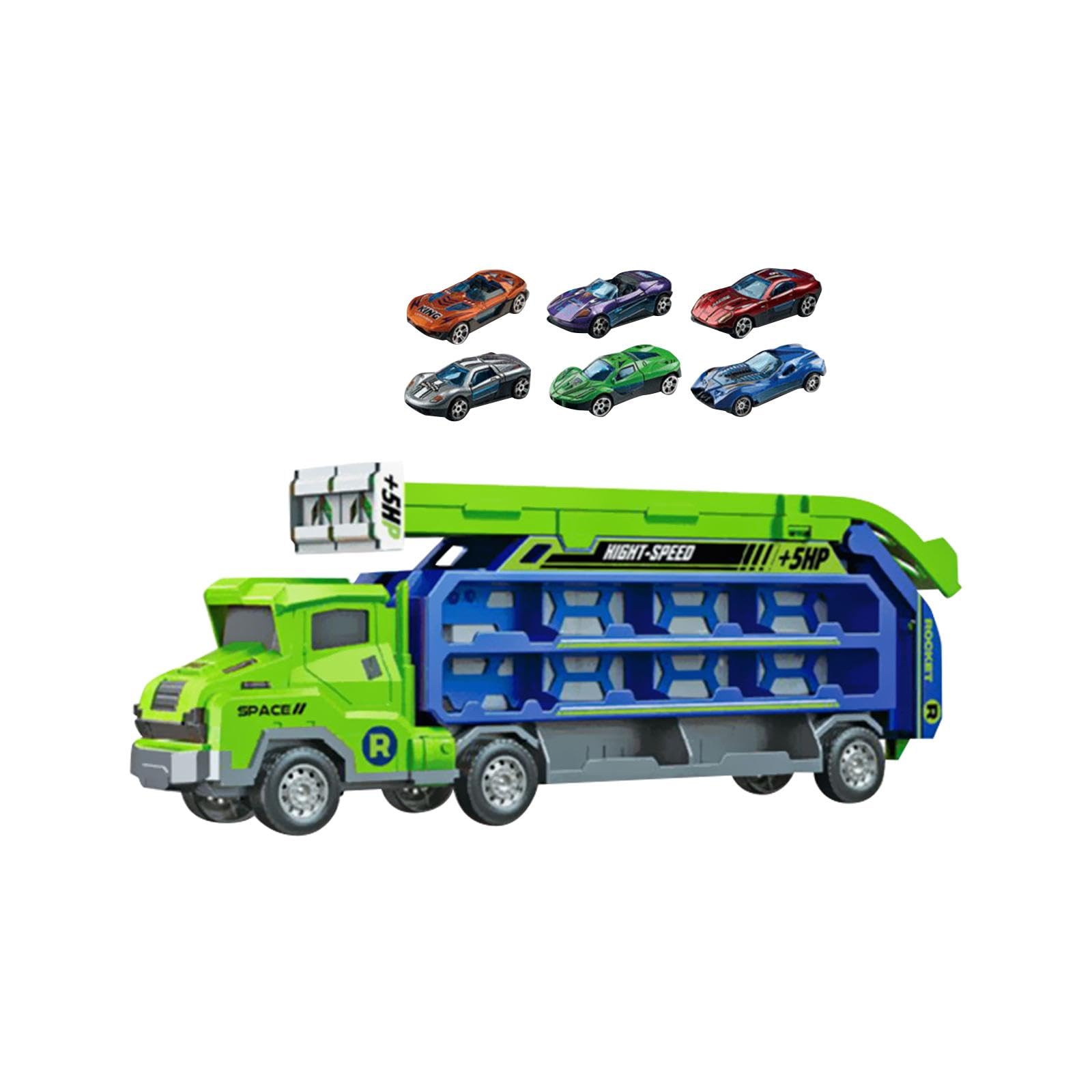 Camión Transportador de Coches de Juguete, Camión Megatransportador Transformable, Camión Transportador de Juguetes Plegable, Verde
