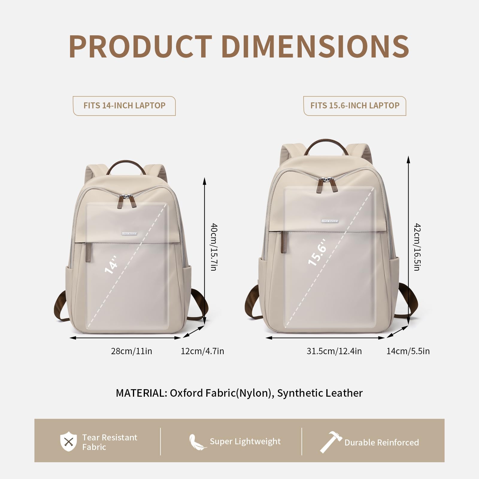 GOLF SUPAGS Mochila para ordenador portátil para mujer, bolso para ordenador, trabajo, viajes, mochila universitaria, bolso, se adapta a portátiles de 14/15,6 pulgadas