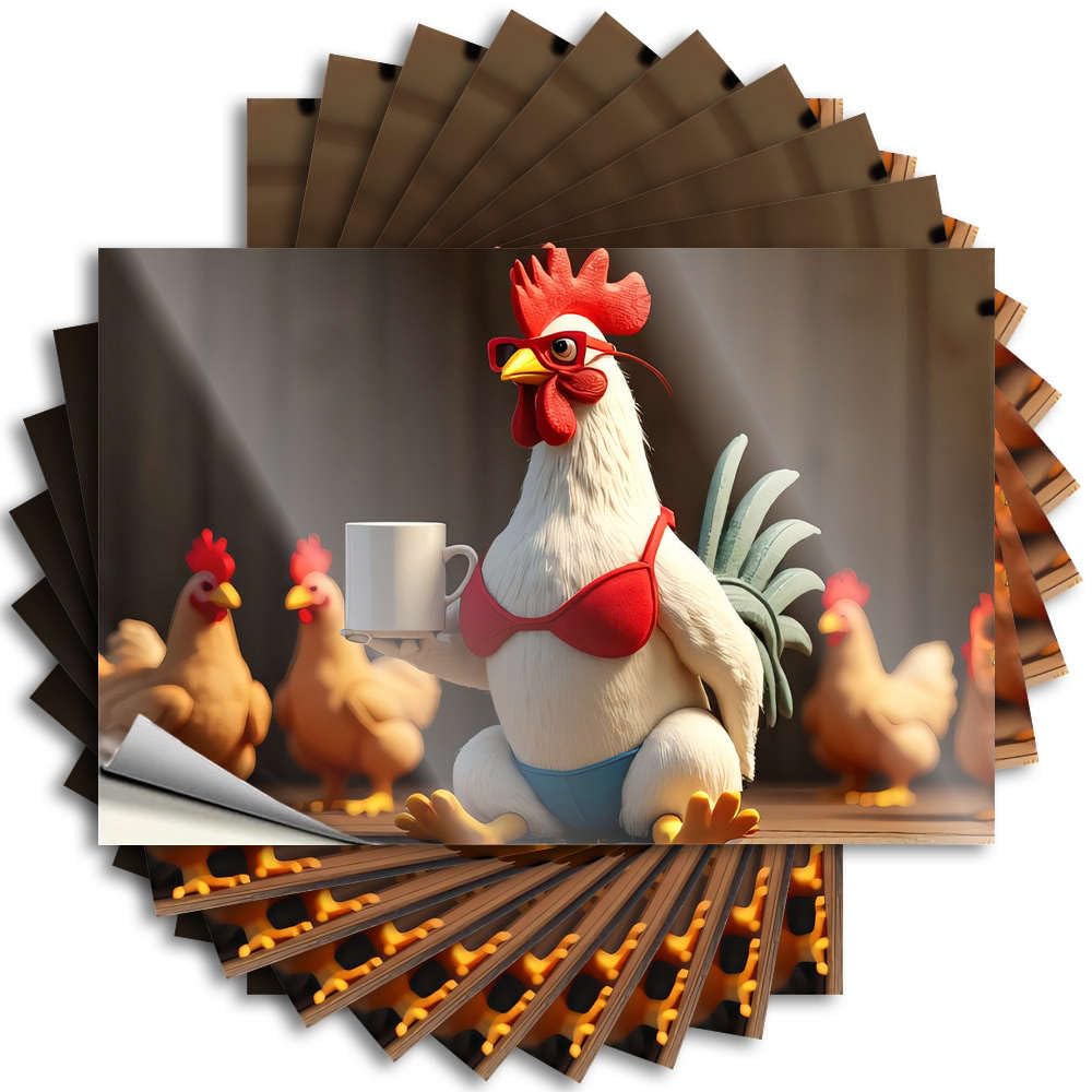 Saying Hard Neutral A Rooster in A Bikini Holding A Mug for Comfort - Must Easy Peel Removable(6X9CM)