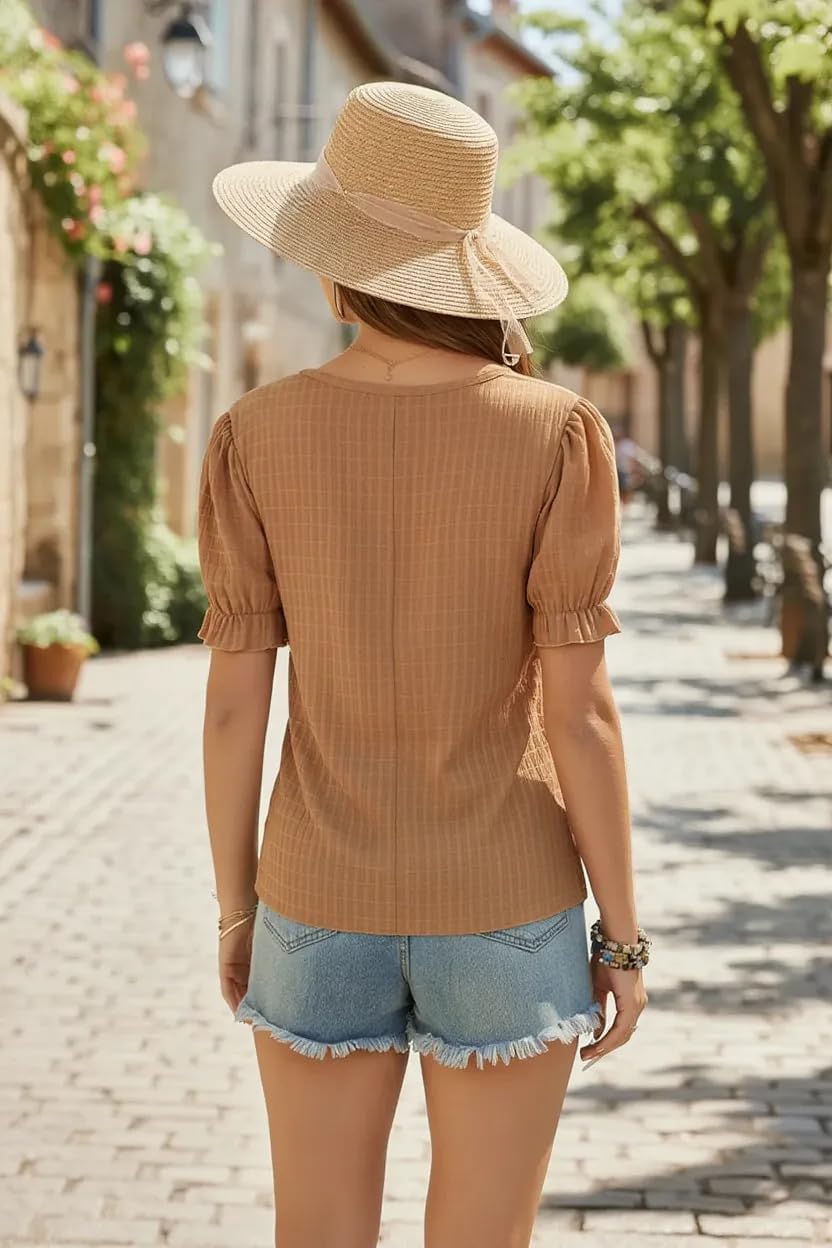 Womens Summer Tops Puff Short Sleeve Cute T Shirts Dressy Casual Square Neck Blouses Clothes - Image 5