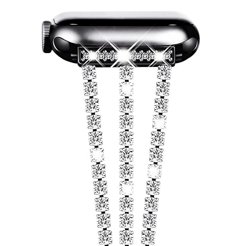 NewWays for Apple Watch Band 38mm 40mm 41mm 42mm 44mm 45mm 46mm 49mm for iWatch Series 11 10 9 8 7 6 5 4 3 2 1 SE Ultra, Sparkling Bling Shiny Diamonds Bracelet for iWatch Band Womens - Black - 42mm(S11/10)/38mm/40mm/41mm