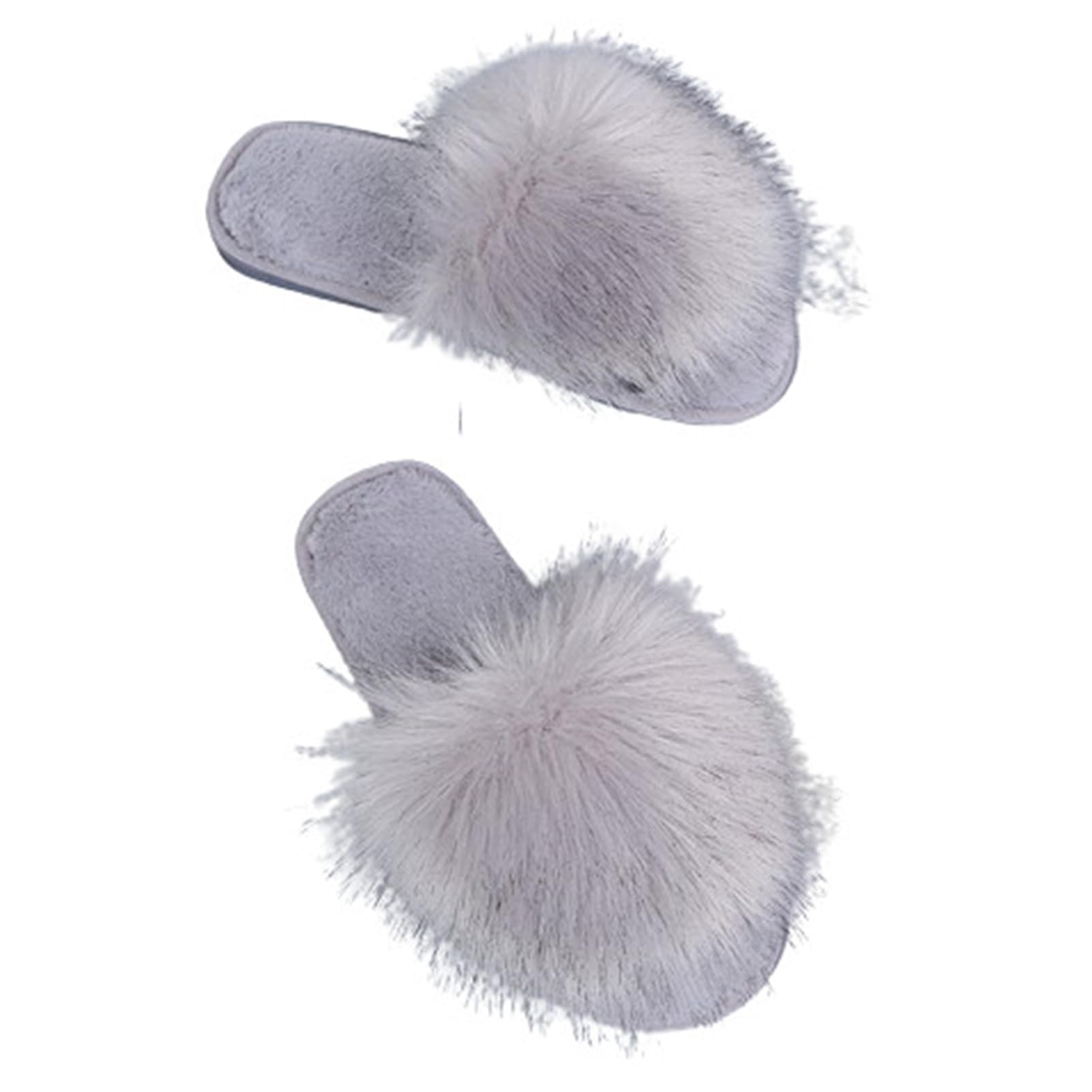 Znel Women's Grey Fluffy Pom Pom Feather Soft Plush Cozy Memory Foam Scuff Slippers Faux Fur Slip On House Bedroom Shoes For (36/37 Eu, Gray)
